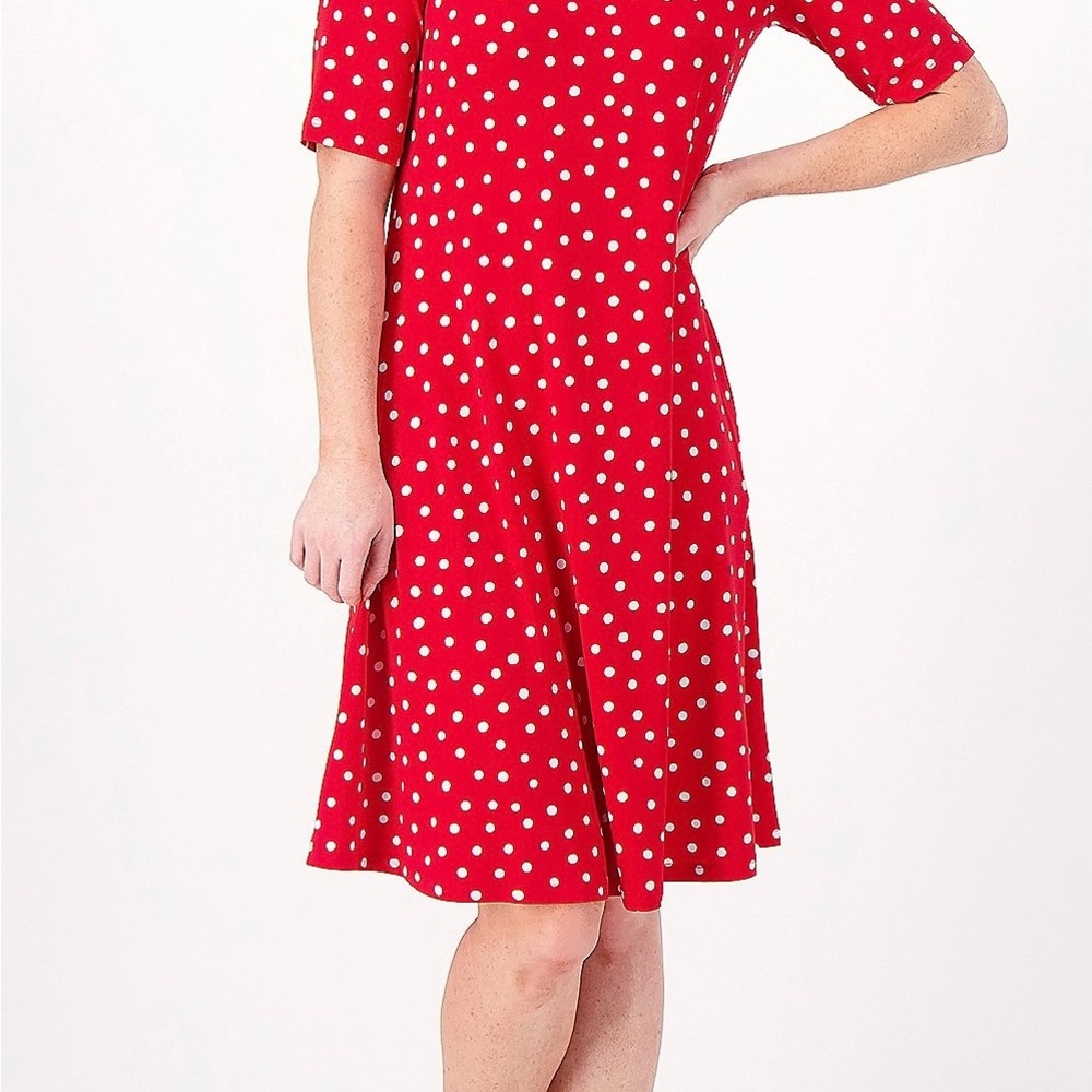 Susan Graver Red and White A-Line Midi Dress